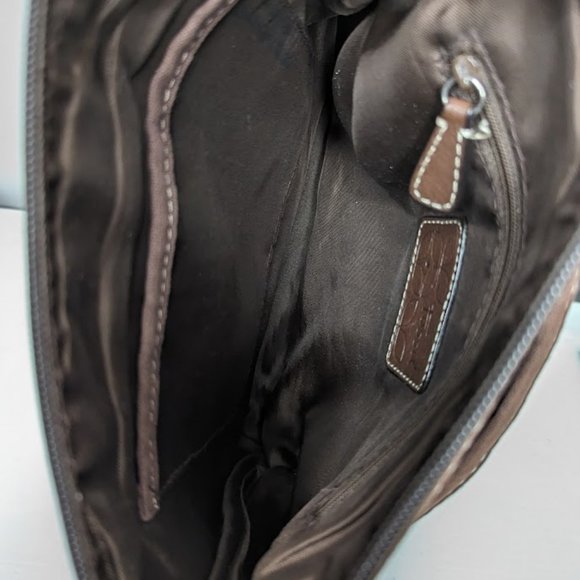 Fossil Canvas Brown Tan crossbody purse tote Signature - Picture 3 of 8